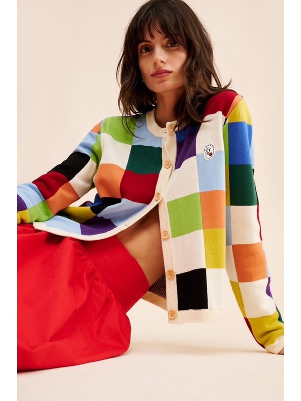 KINA AND TAM THE CUBIS BUTTON COLOR BLOCK CARDIGAN
